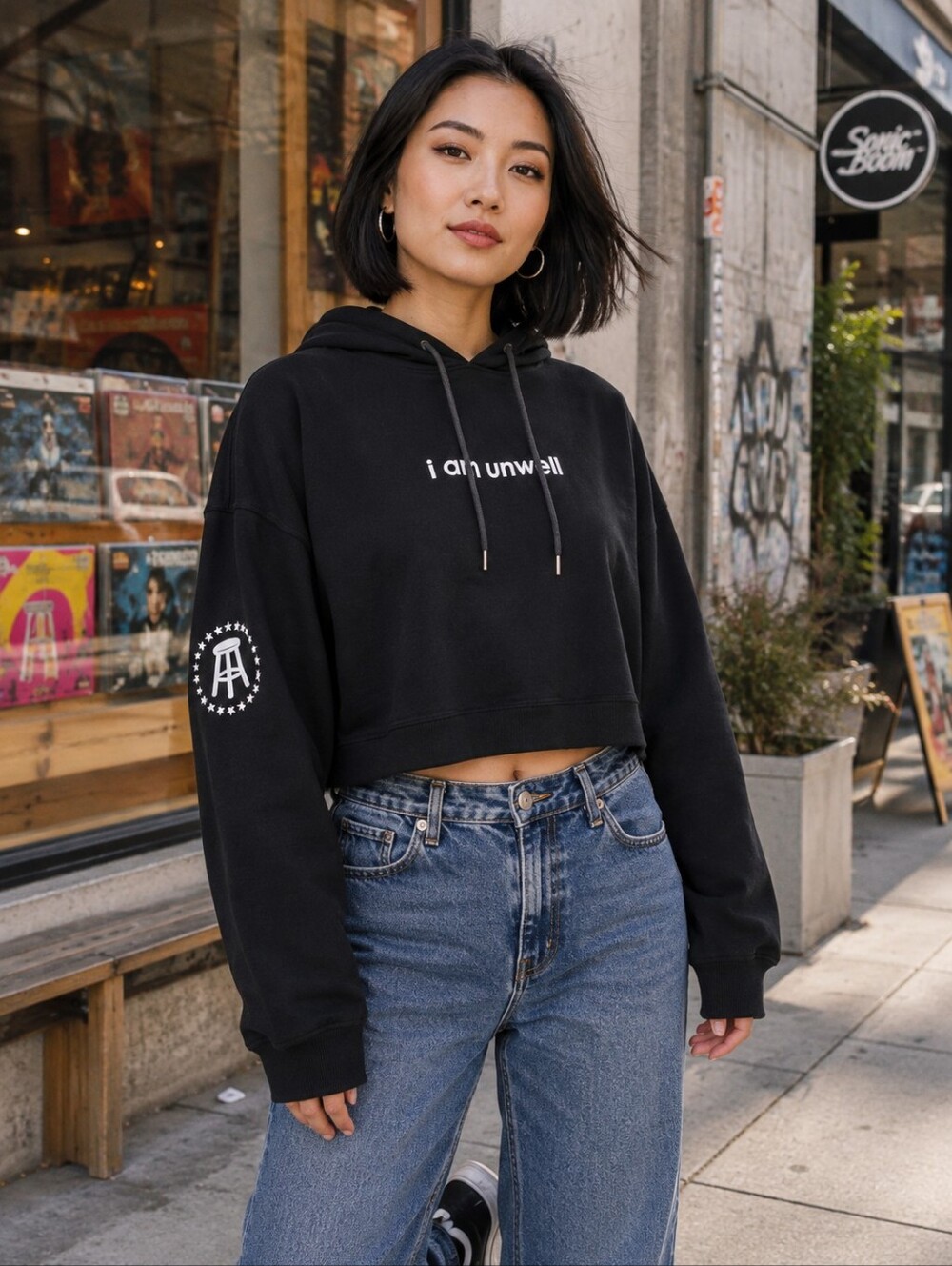Barstool Call Her Daddy I Am Unwell Cropped Hoodie Black Small